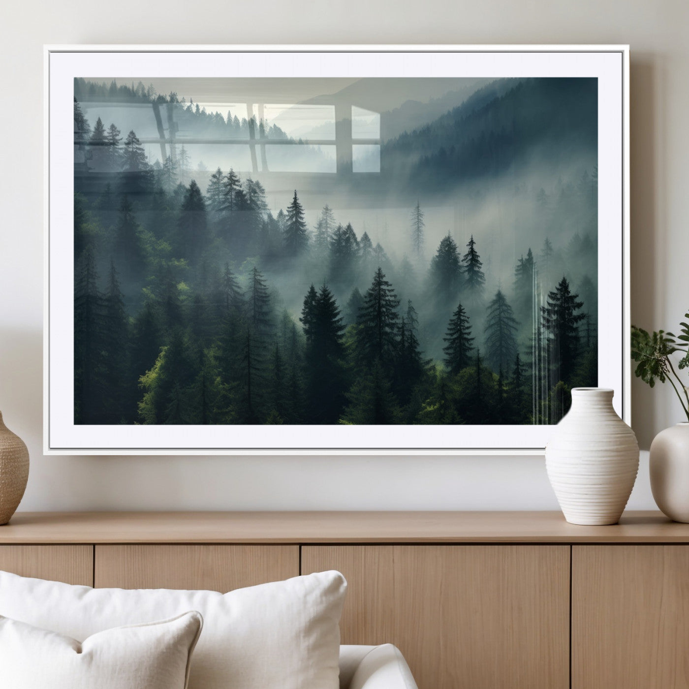 MGC-FP-36x24 - Captivating Misty Forest Wall Art Premium Canvas Print a Foggy and Serene Atmosphere Art