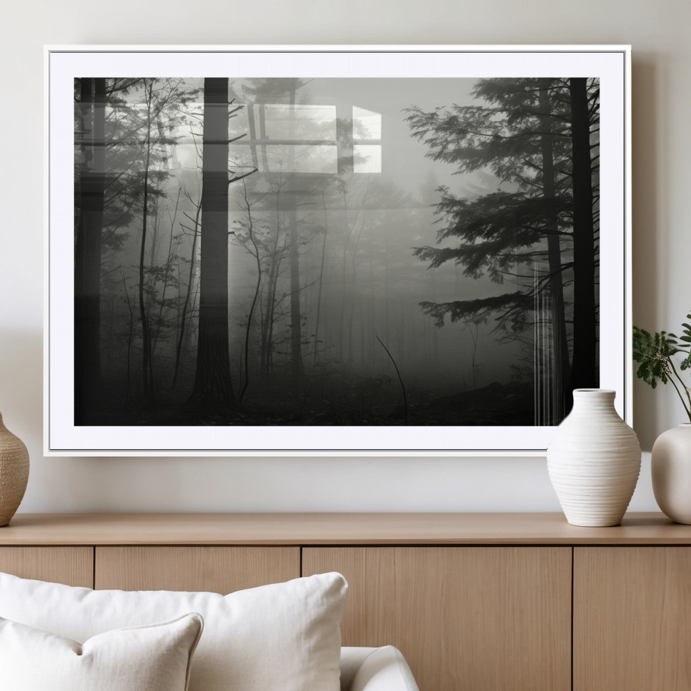 MGC-FP-36x24 - Misty Forest Wall Art Premium Canvas Print a Foggy and Serene Atmosphere - Nature Wall Art