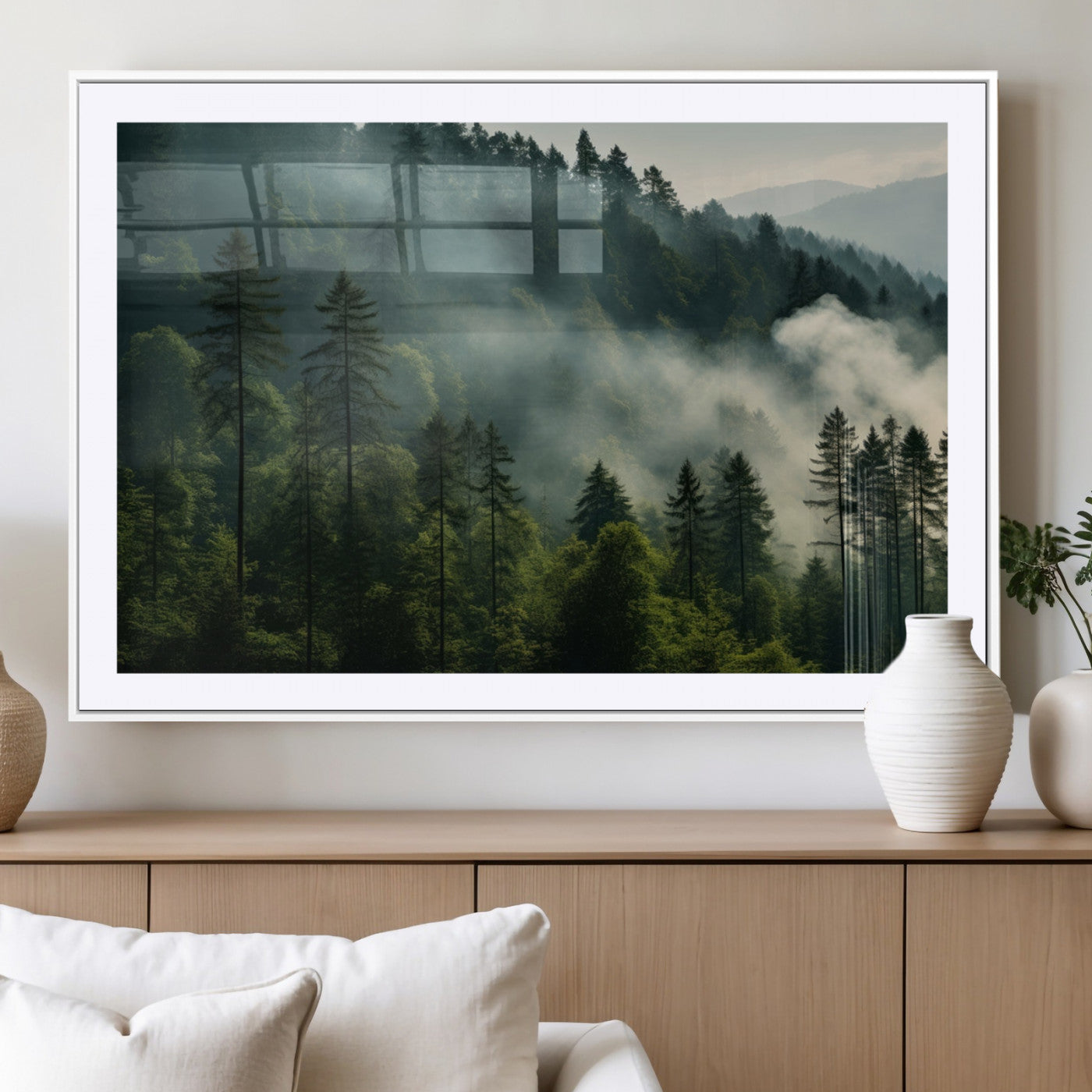 MGC-FP-36x24 - Misty Forest Wall Art Premium Canvas Print a Foggy and Serene Atmosphere