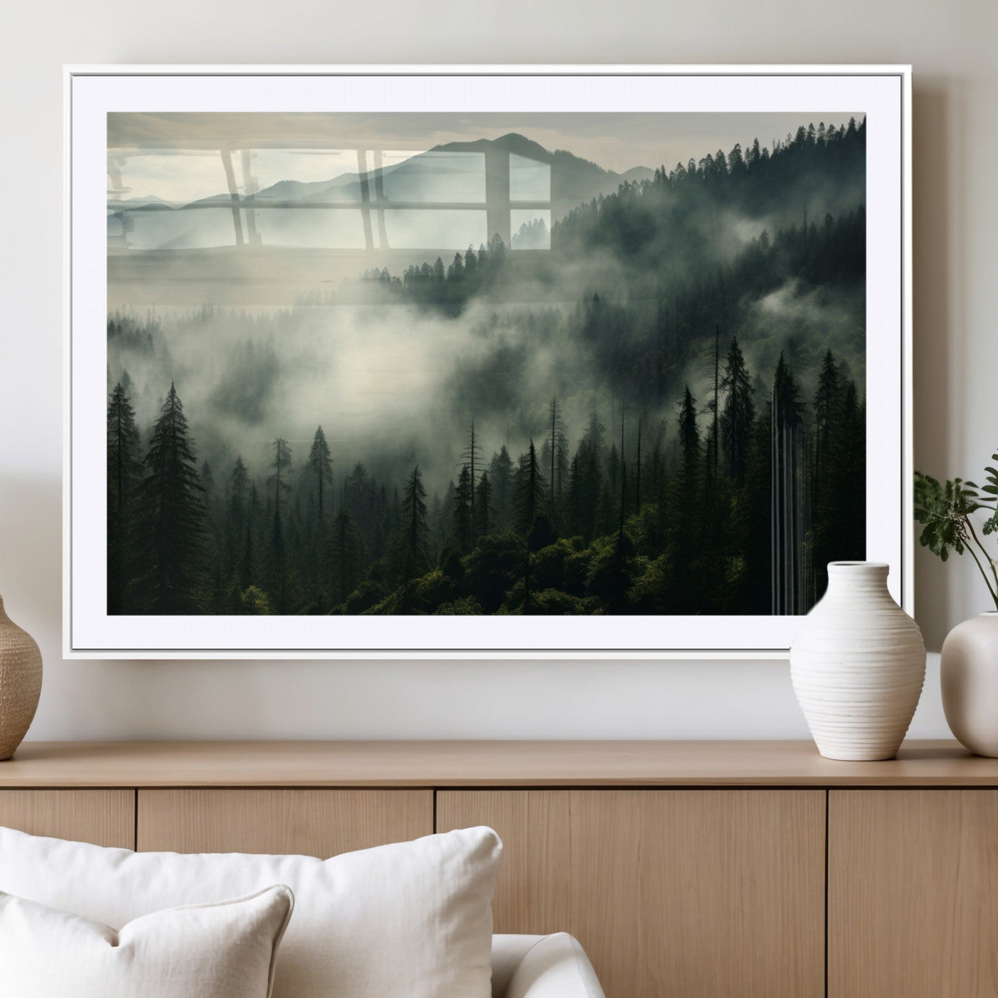 MGC-FP-36x24 - Captivating Misty Forest Wall Art Premium Canvas Print a Foggy and Serene Atmosphere