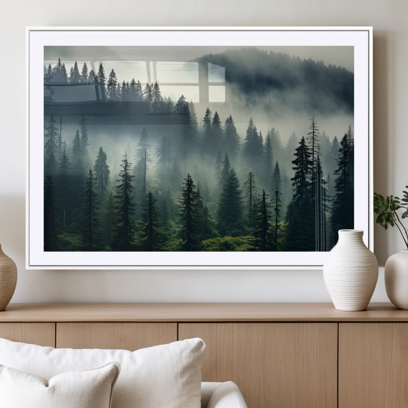 MGC-FP-36x24 - Captivating Misty Forest Wall Art Premium Canvas Print a Foggy and Serene Atmosphere