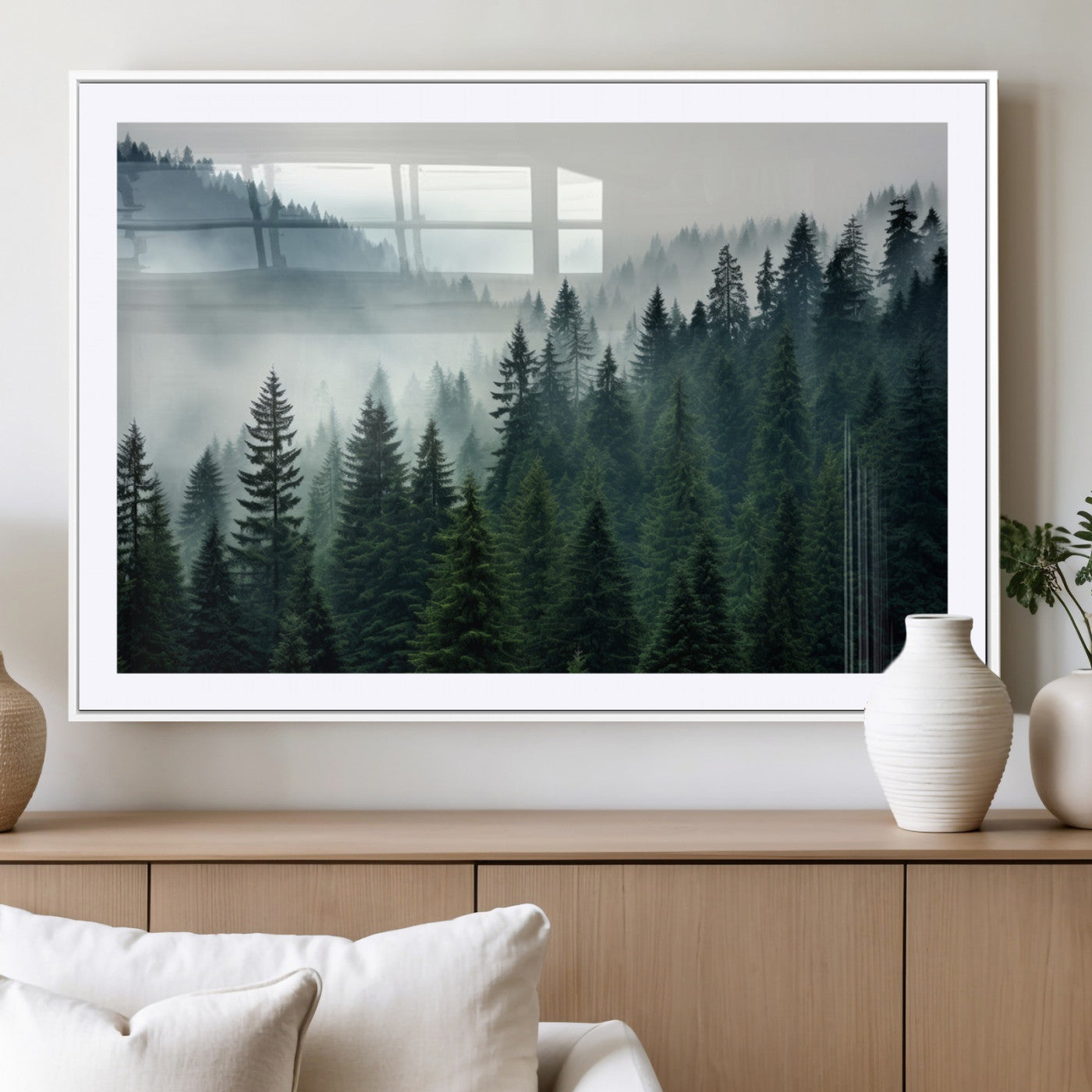 MGC-FP-36x24 - Captivating Misty Forest Wall Art Premium Canvas Print, Foggy and Serene Atmosphere Canvas Print