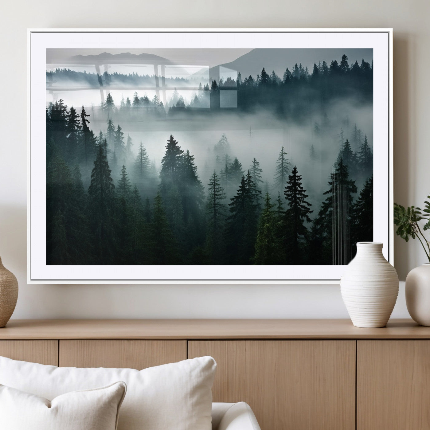MGC-FP-36x24 - Captivating Misty Forest Wall Art Canvas, Premium Canvas Print a Foggy and Serene Atmosphere