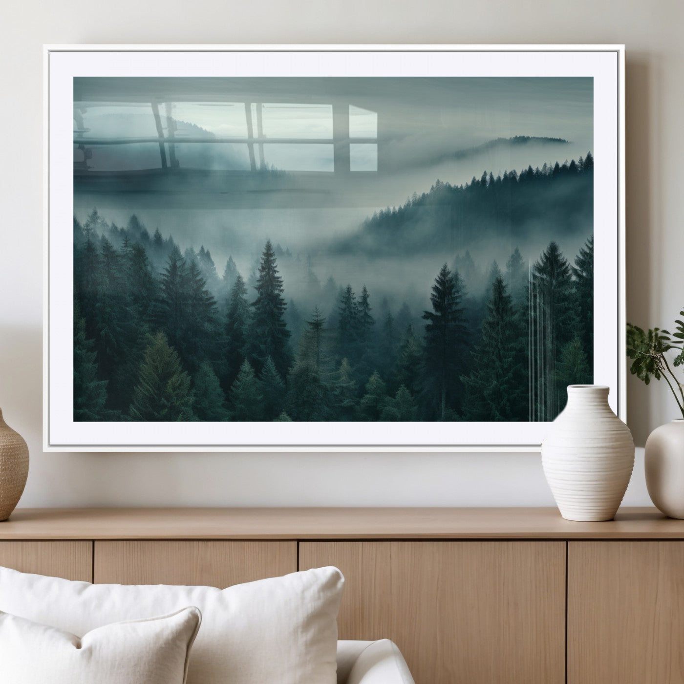 MGC-FP-36x24 - Captivating Misty Foggy Forest Wall Art Premium Canvas Print