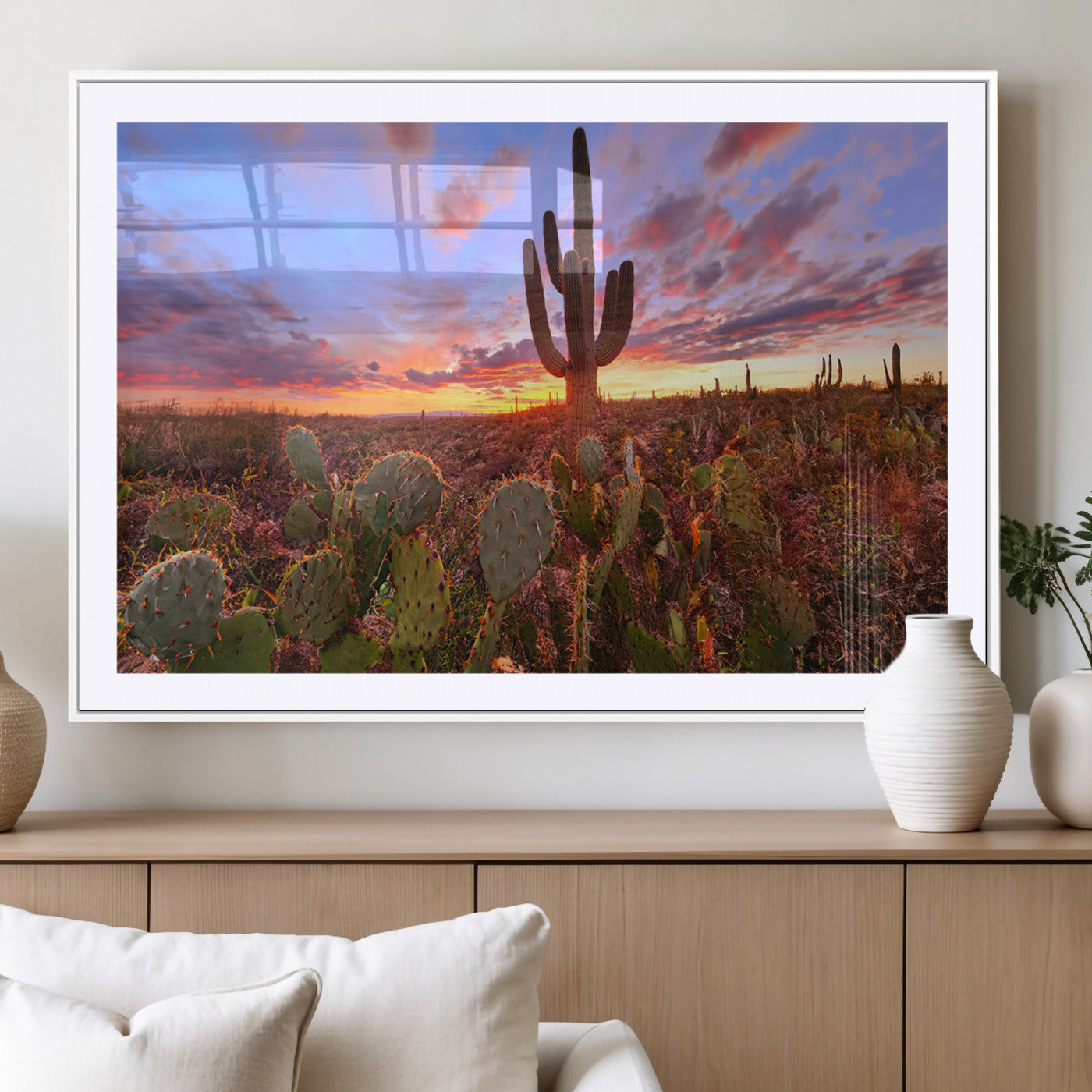 MGC-FP-36x24 - Arizona Desert Wall Art Canvas Print - Framed Deser Sunset Wall Decor
