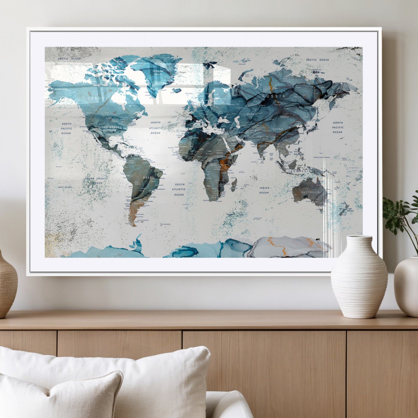 MGC-FP-36x24 - Push Pin World Map Canvas Print – Framed Wall Art for Couples to Track Their Travels – Anniversary