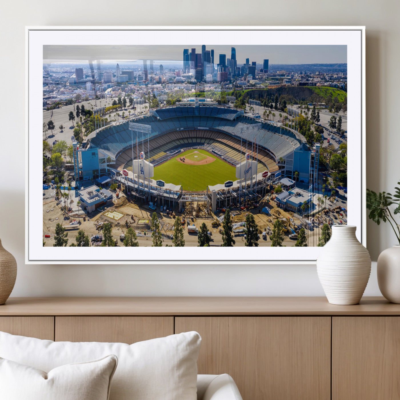 MGC-FP-36x24 - Los Angeles Dodgers Dodger Stadium Wall Art Canvas Print - MLB Baseball Stadium, Framed Los Angeles