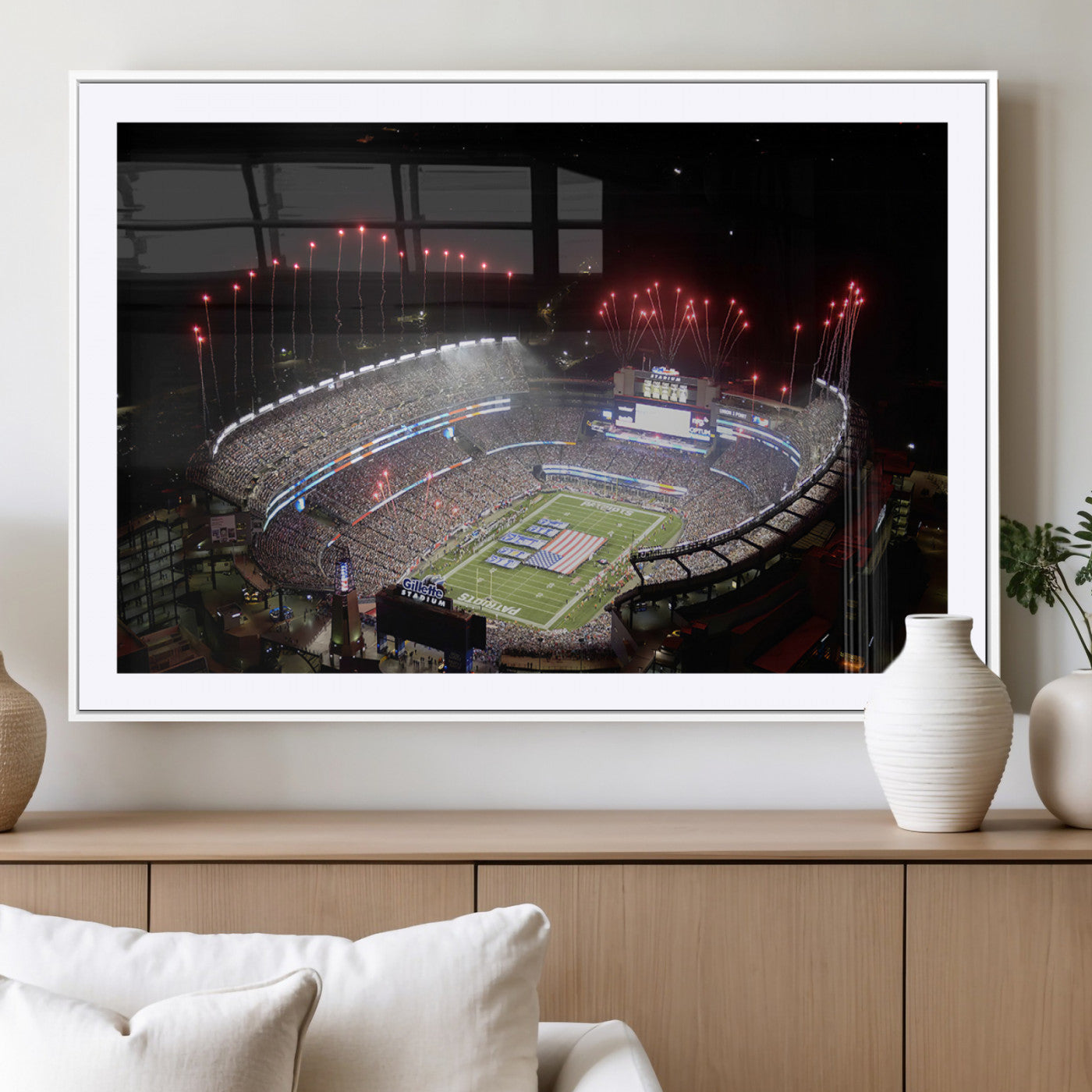 89988-MGC-FP-36x24_White-New England Patriots Team Print Wall Art- Foxborough Gillette Stadium Wall Art Canvas Print