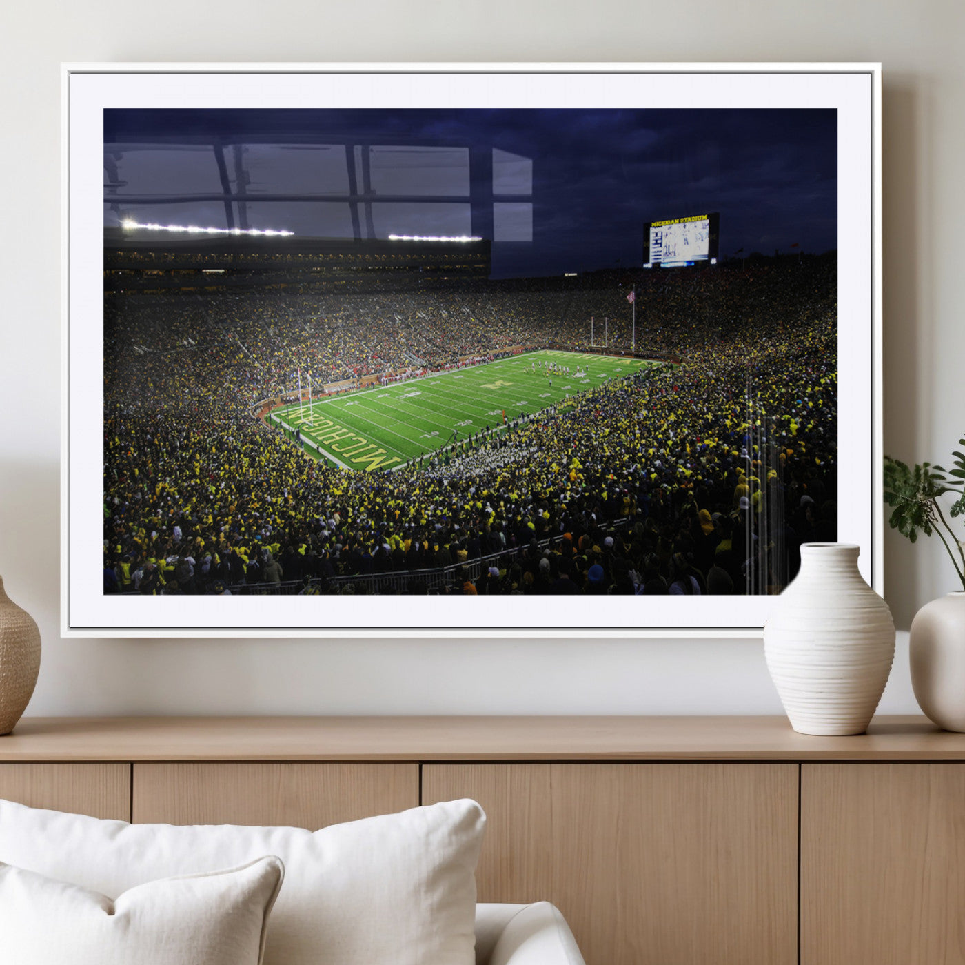 15448-MGC-FP-36x24_White-Michigan Wolverines Football Canvas Wall Decor, Football Team Print - Ann Arbor Michigan Stadium
