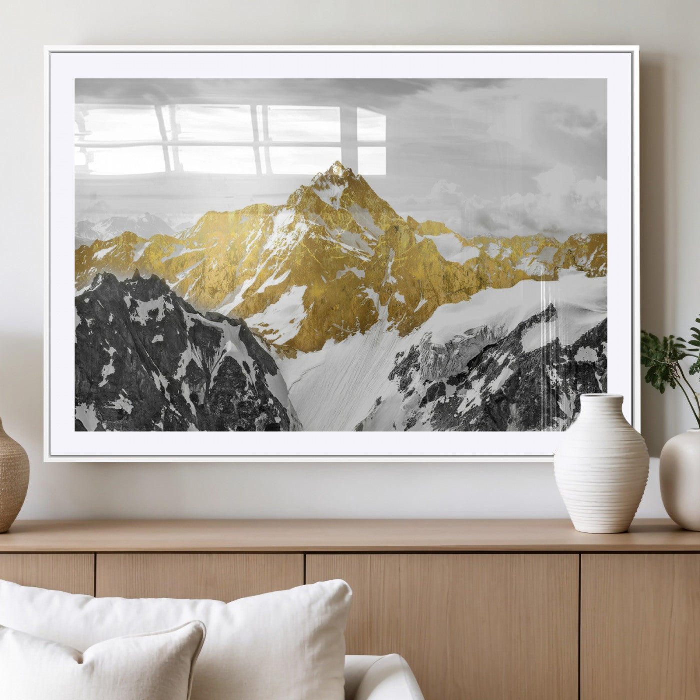 MGC-FP-36x24 - Gold Abstract Mountains Wall Art Print on Canvas, Nature Wall Art Print,