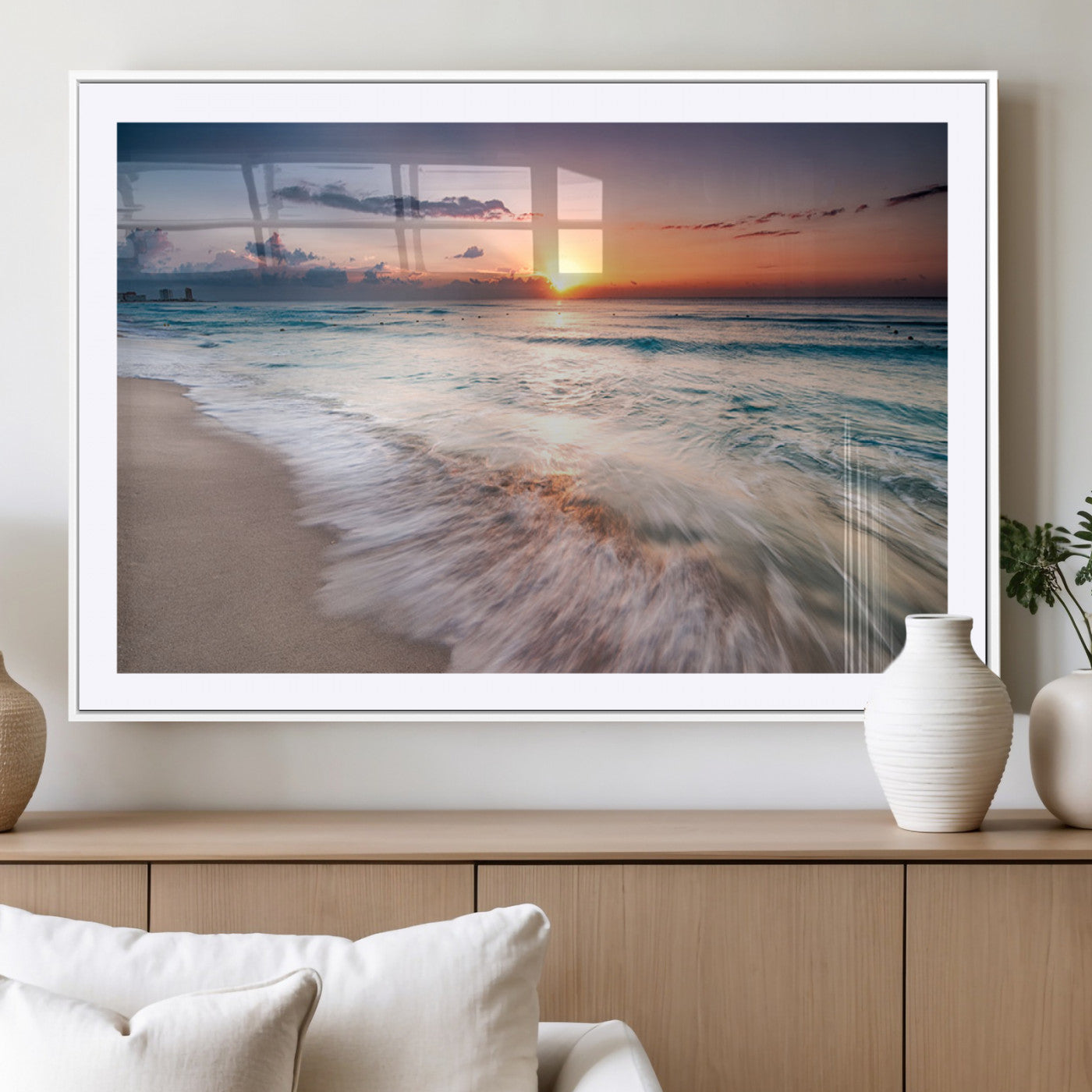 MGC-FP-36x24 - Sunset Beach Wall Art – Soothing Coastal Landscape, Ready to Hang for Tranquil Home Decor