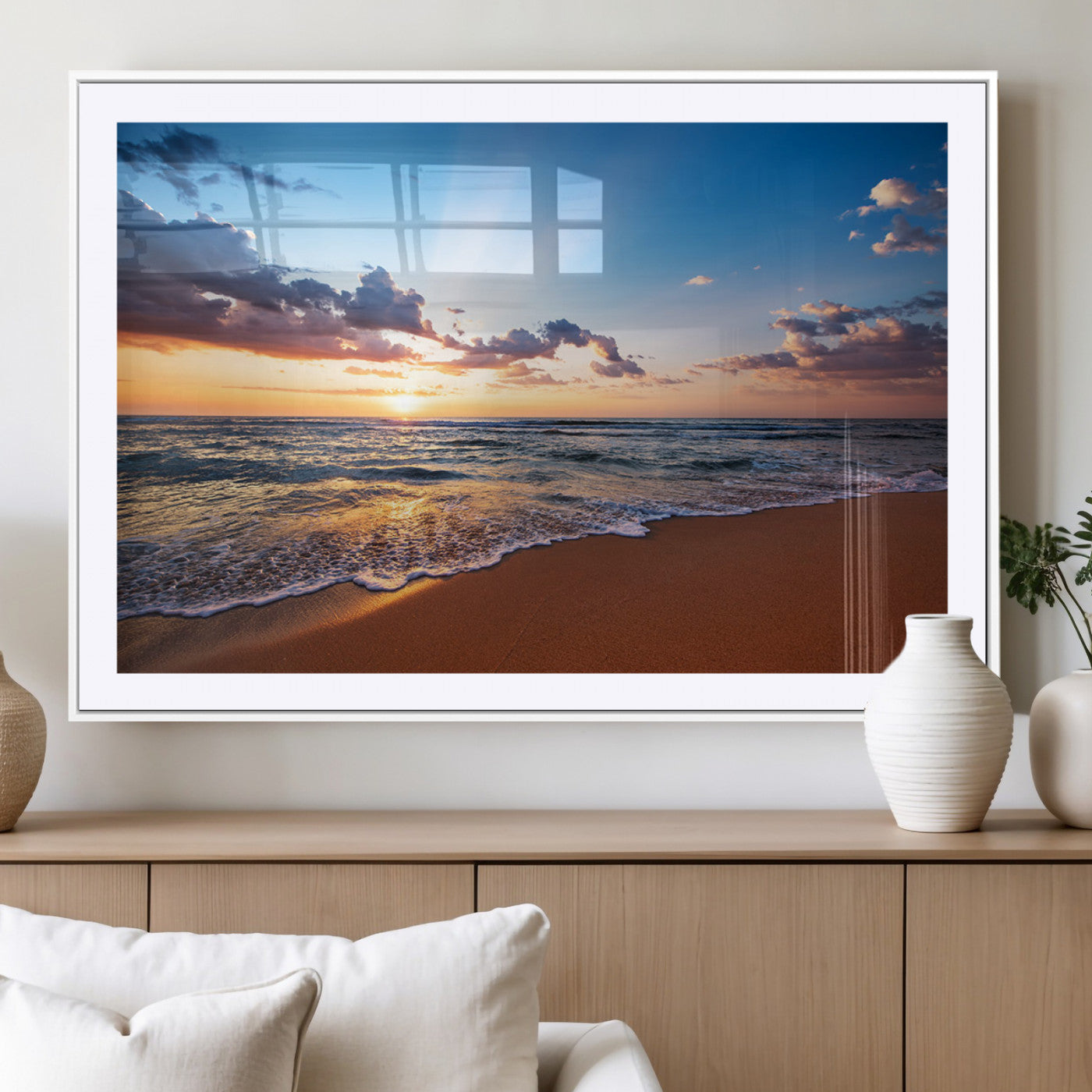 MGC-FP-36x24 - Golden Hour Beach Sunset Wall Art | Canvas Print | Ready to Hang | Coastal Wall Art for Living Room
