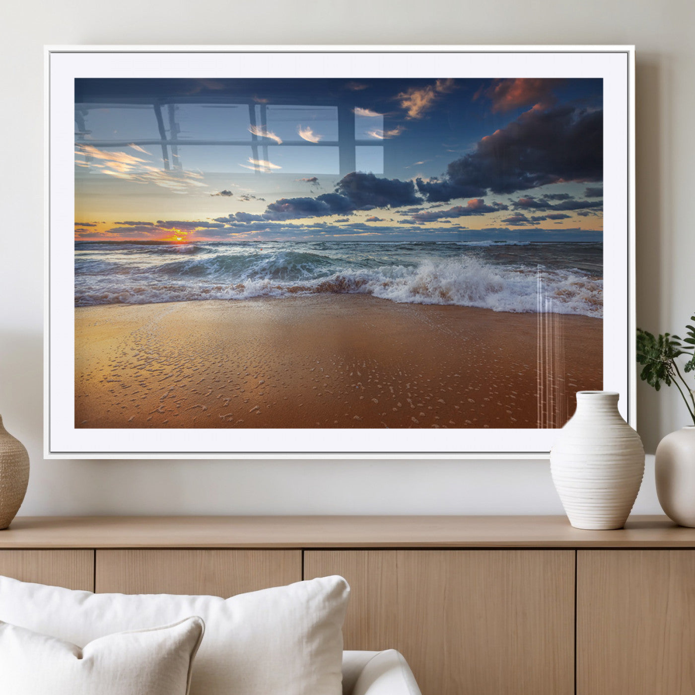 MGC-FP-36x24 - Beach Canvas Wall Art - Coastal Seascape Print for Living Room or Bedroom, Ocean Waves on Sand,