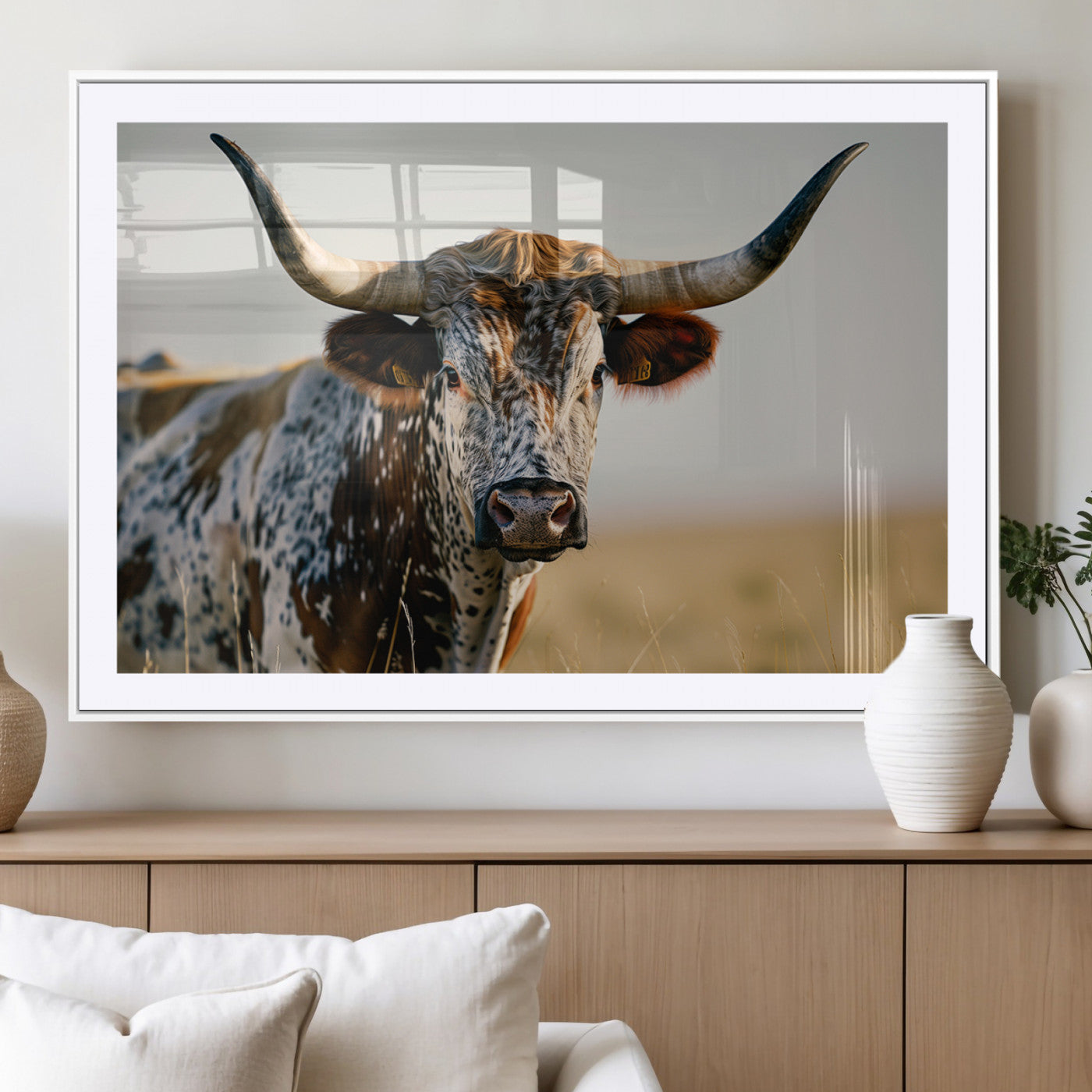 MGC-FP-36x24 - Texas Bull Longhorn Wall Art Canvas Print for Farm House Wall Decor, Farmhouse Wall Art Print
