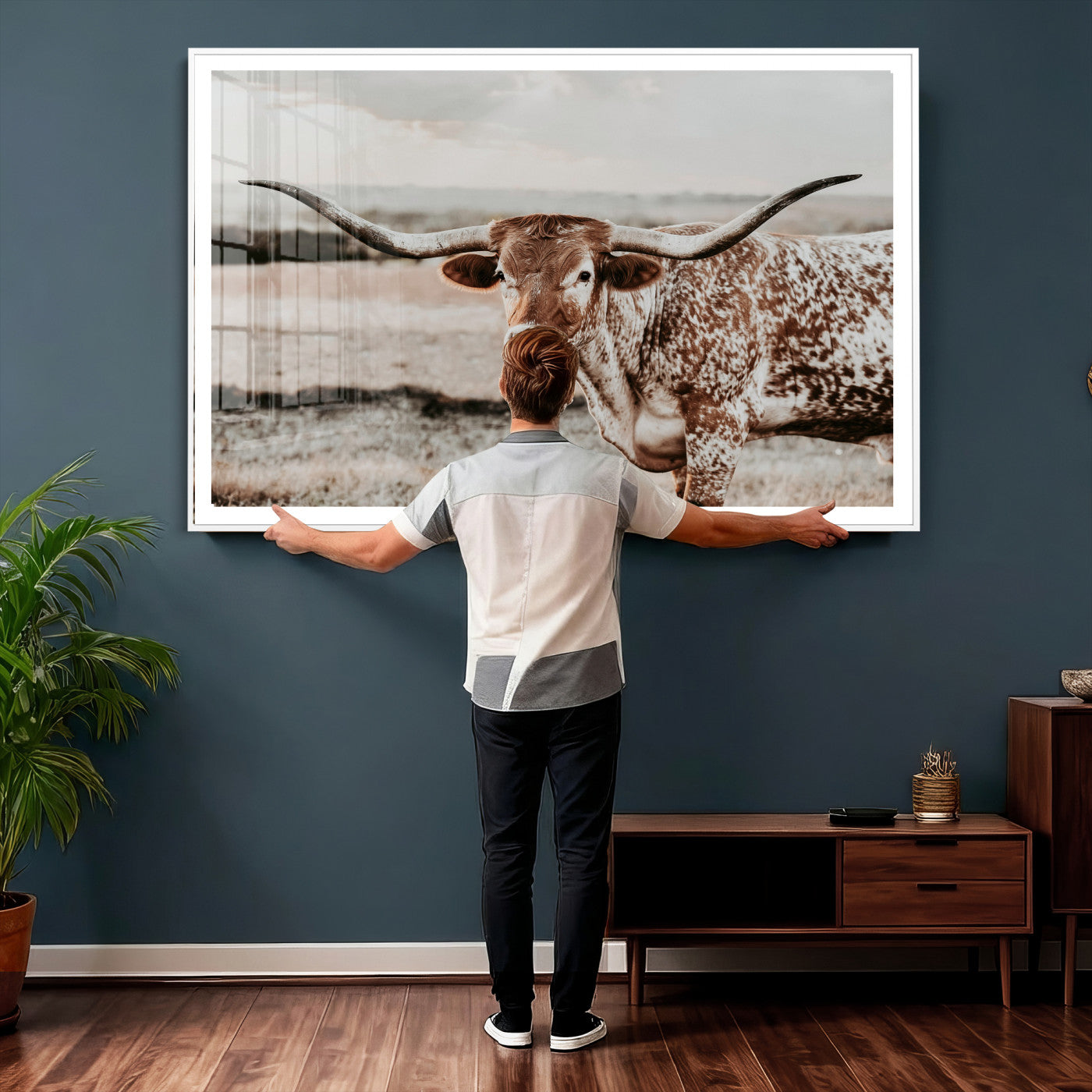 62910-MGV-CV-36X24 - Texas Longhorn Canvas Wall Art Print – Majestic Western Cattle in Rustic Farmhouse Decor – Cowboy Wall Decor