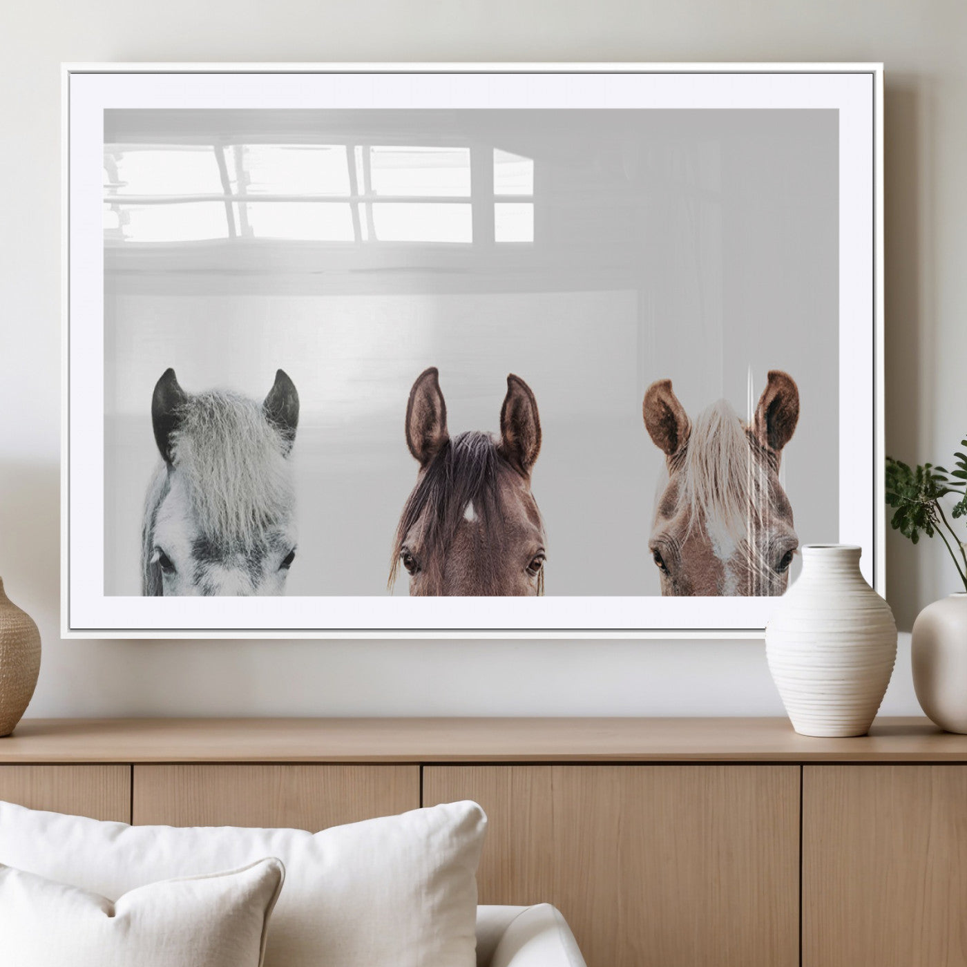 MGC-FP-36x24 - Horse Wall Art - Minimalist Horse Triptych Wall Art – Modern 3-Panel Giclée Canvas Featuring Horse