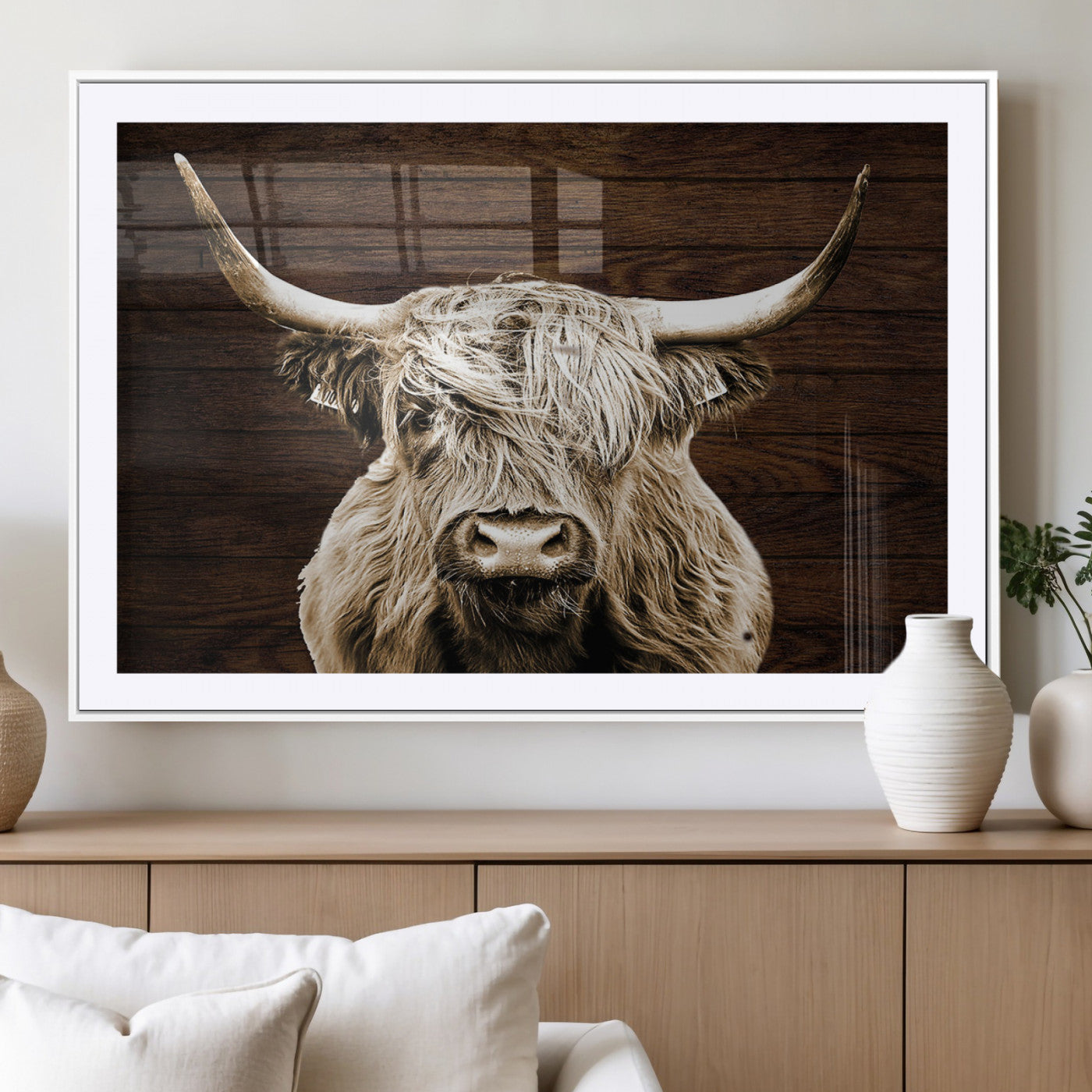 MGC-FP-36x24 - Highland Cow Wall Art Canvas Print, Rustic Farmhouse Decor, Majestic Scottish Highland Bull Portrait