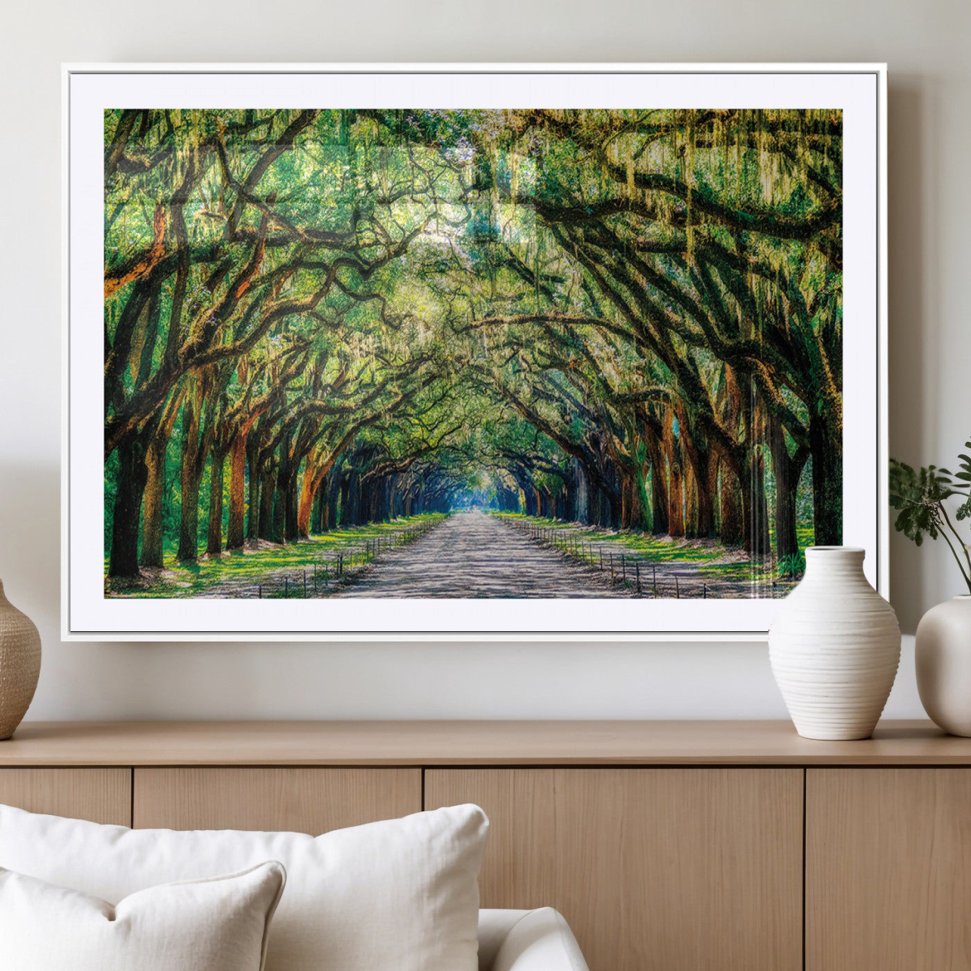 MGC-FP-36x24 - Serene Tree Tunnel Wall Art Canvas Print – Pathway Under Canopy of Lush Green Trees, Nature-Inspired