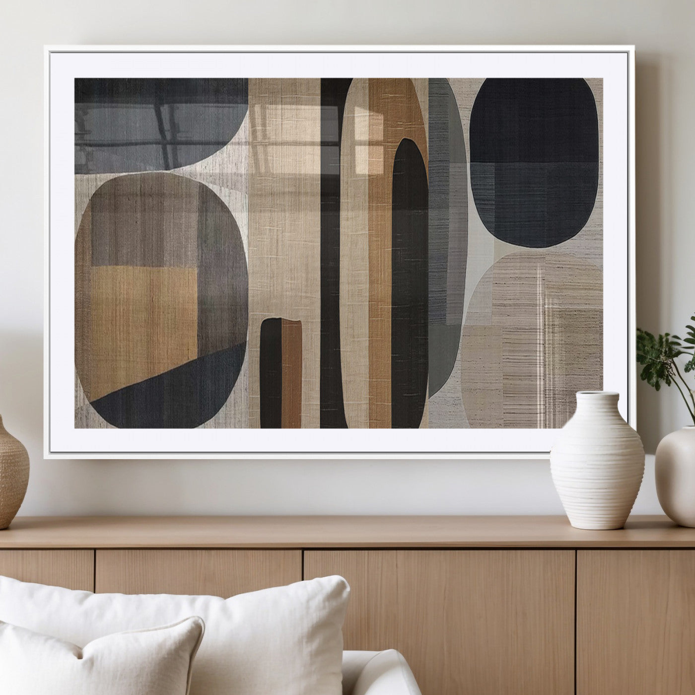 MGC-FP-36x24 - Abstract Minimalist Canvas Wall Art - Neutral Geometric Modern Boho Decor, Minimalist Brown Wabi
