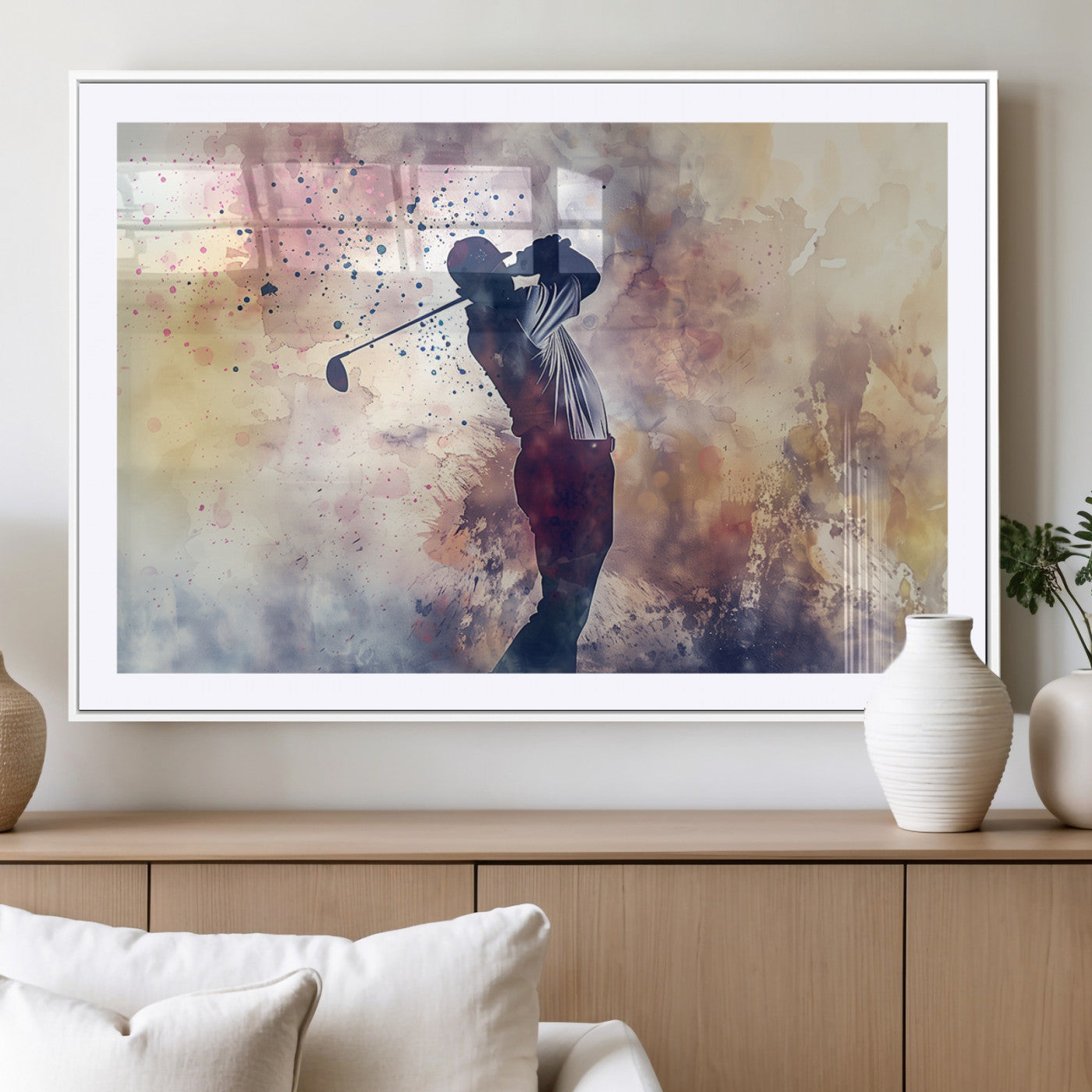 MGC-FP-36x24 - Abstract Watercolor Golf Player Wall Art Canvas Print