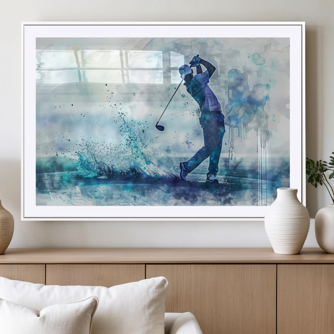 45328-MGC-FP-36x24_White-Golf Swing Wall Art Canvas Print - Sports-Inspired Watercolor Decor - Ready to Hang