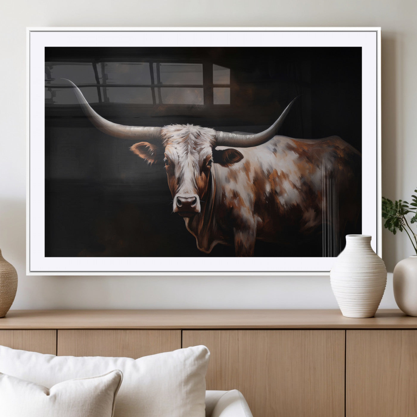 82543-MGV-CV-36X24-Texas Longhorn Wall Art Canvas Print | Western Ranch Decor | Bold Rustic Cattle Artwork | Ready to