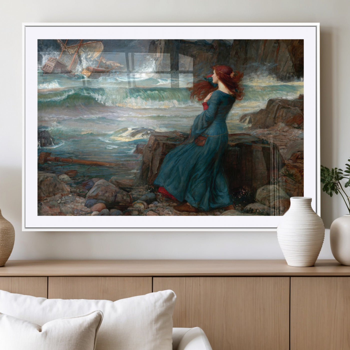 -Miranda by the Shore Wall Art Canvas Print – Tempest Scene Ocean Storm – Ready to Hang