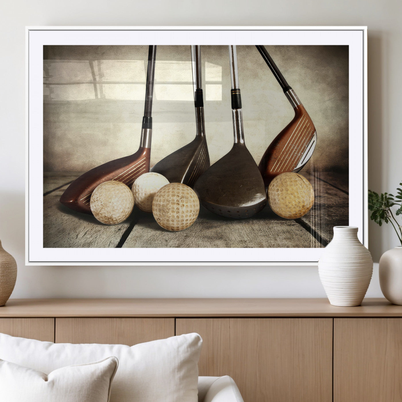 MGC-FP-36x24 - Vintage Golf Ball Art | Golf Decor for Man Cave or Office | Ready to Hang and Framed