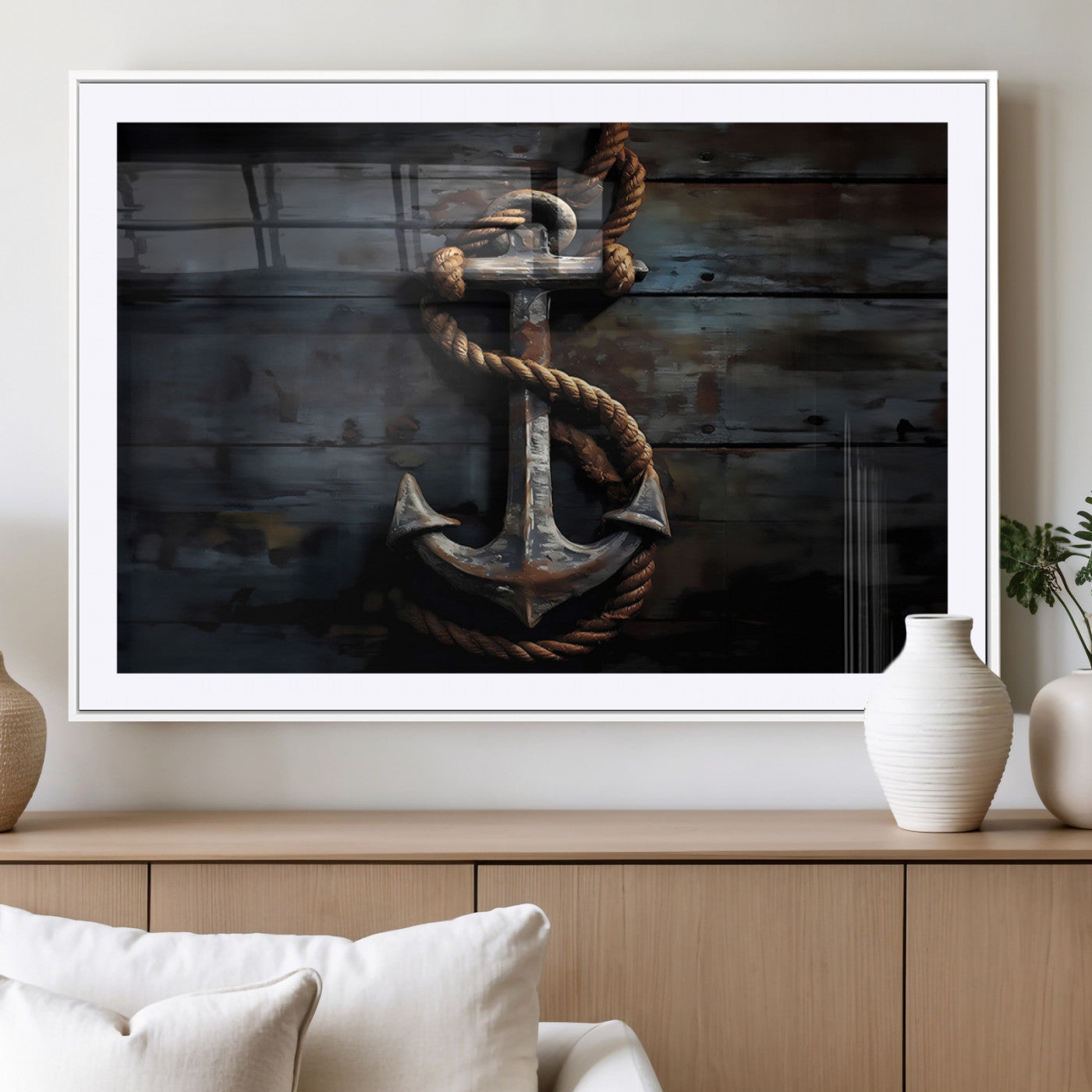 MGC-FP-36x24 - 3 Panel Grunge Abstract Anchor Wall Art Canvas Print Set