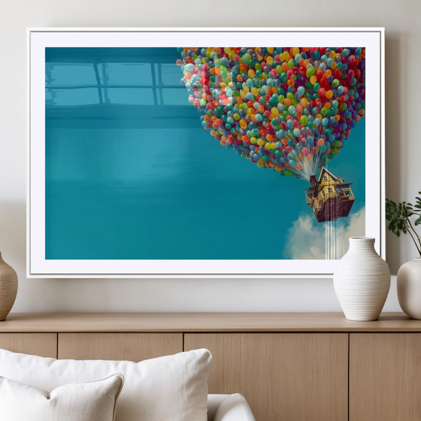 MGC-FP-36x24 - Carl Fredricksen, Up Movie Wall Art, Colorful Balloon House Art | Whimsical Wall Decor for Living