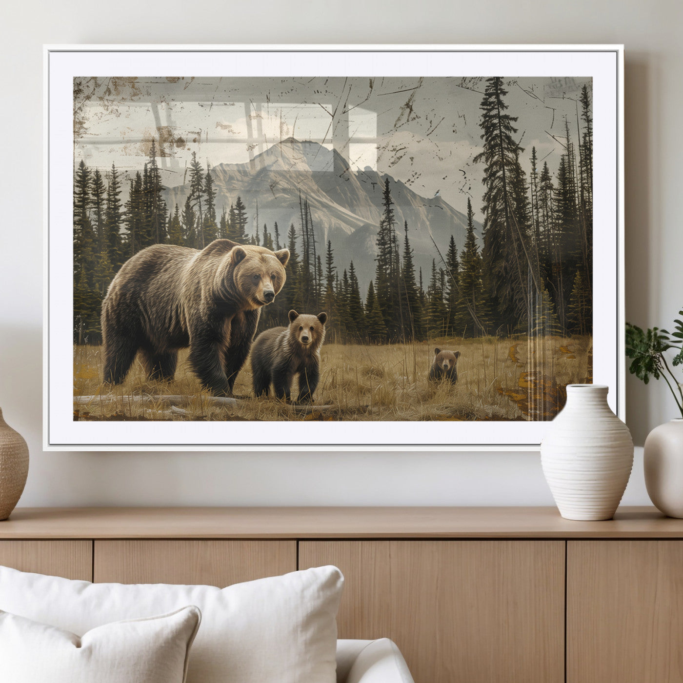MGC-FP-36x24 - Rustic Grizzly 399 Bear Family Wall Art Canvas Print