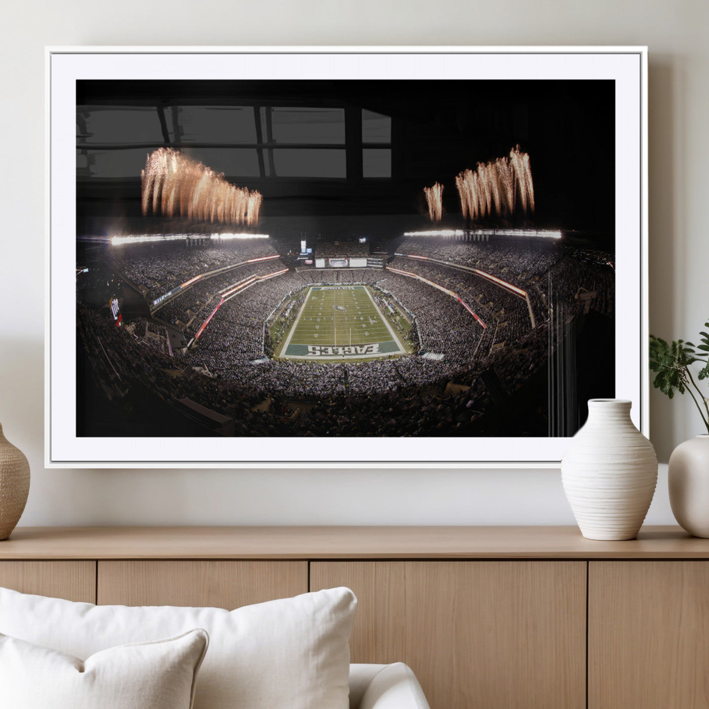 48893-MGV-CV-36X24-Eagles Field Stadium Wall Art - Lincoln Financial Field Fireworks Game Triple Canvas Wall Art -