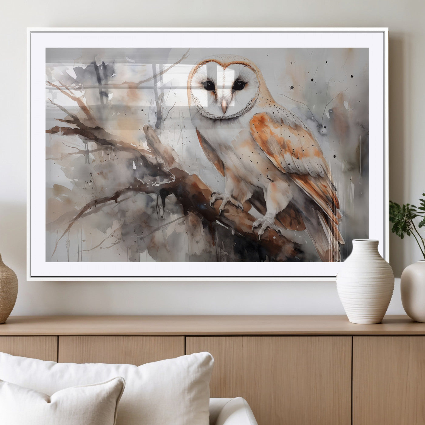 MGC-FP-36x24 - Barn Owl Wall Art | Watercolor Barn Owl Canvas Print | Perfect for Farmhouse Wall Decor | Ready to