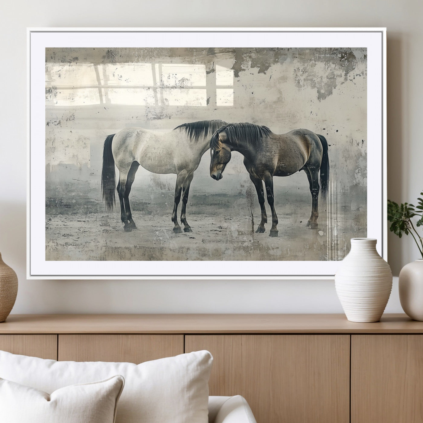 MGC-FP-36x24 - Chines Style Majestic Horses Wall Art | Ready to Hang and Framed Triptych Print | Western Farmhouse