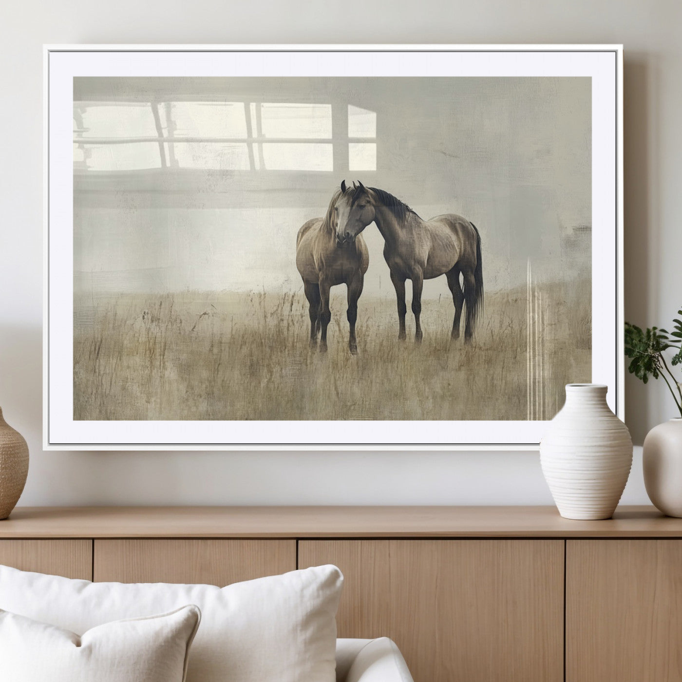 MGC-FP-36x24 - Chines Style Grunge Horses Wall Art Canvas Print