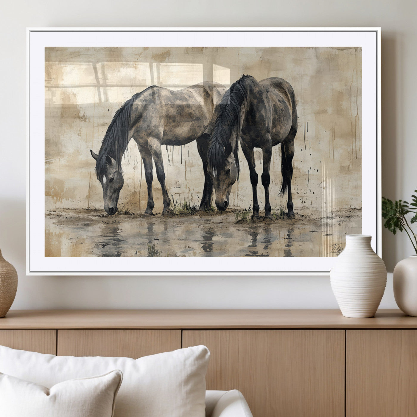 MGC-FP-36x24 - Chinese Style Abstract Black Horses Wall Art Canvas Print - Abstract Horse Wall Art Canvas Print