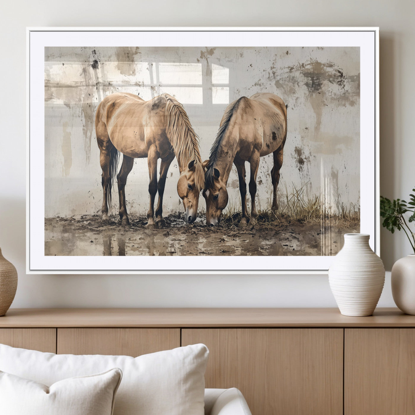 MGC-FP-36x24 - Vintage Horses Wall Art | Ready to Hang and Framed Triptych | Western Farmhouse Wall Decor for