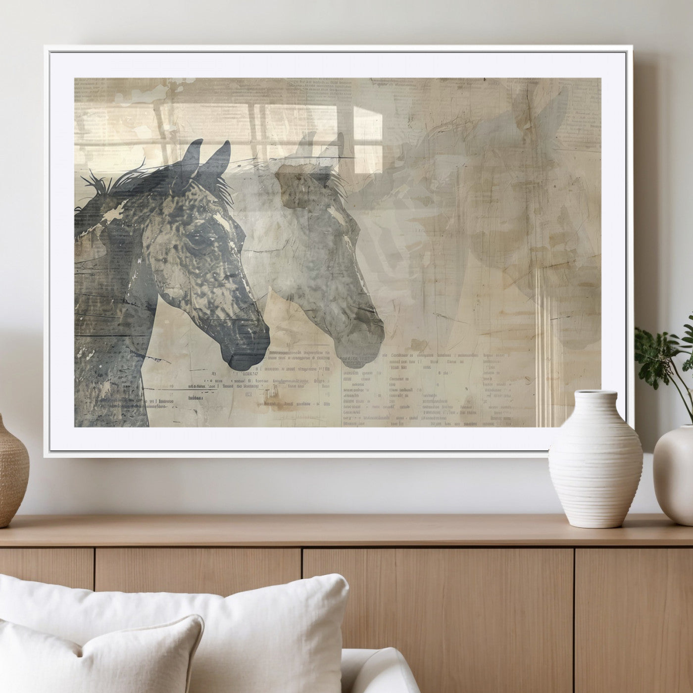 MGC-FP-36x24 - Abstract Horse Canvas Print | Modern Farmhouse Wall Art | Ready to Hang Framed