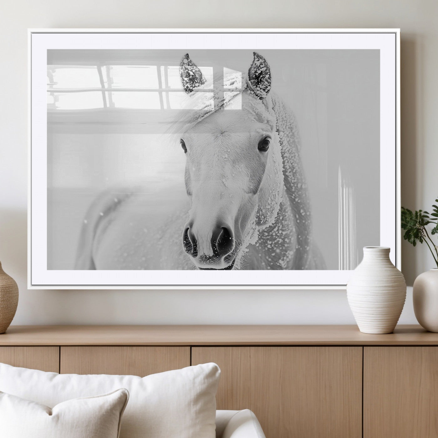 MGC-FP-36x24 - Majestic White Horse Wall Art | Ready to Hang and Framed | Farmhouse Wall Decor for Living Room