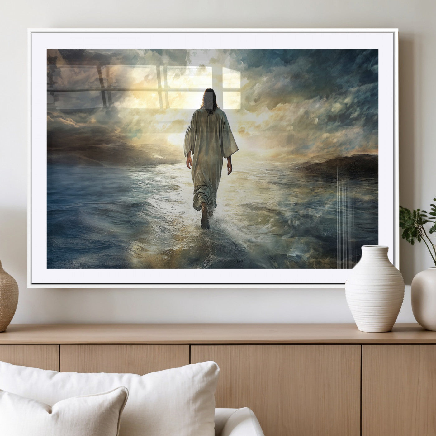 MGC-FP-36x24 - Jesus Walking on Water Wall Art | Canvas Print | Ready to Hang | Christian Home Decor | Spiritual