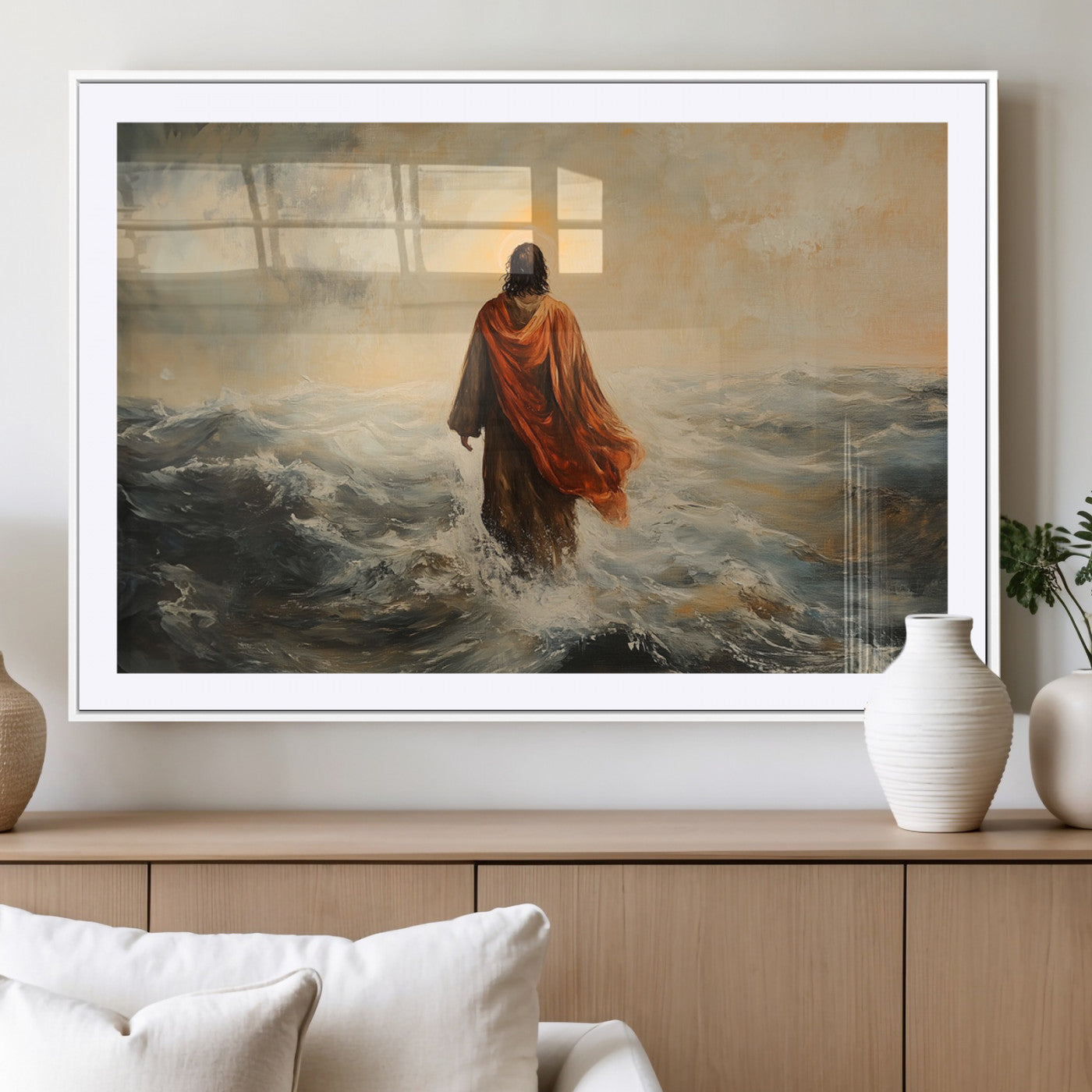 MGC-FP-36x24 - Jesus Walking on Water, Christian Wall Art, Jesus Christ Walking on Oil Painting Style Print