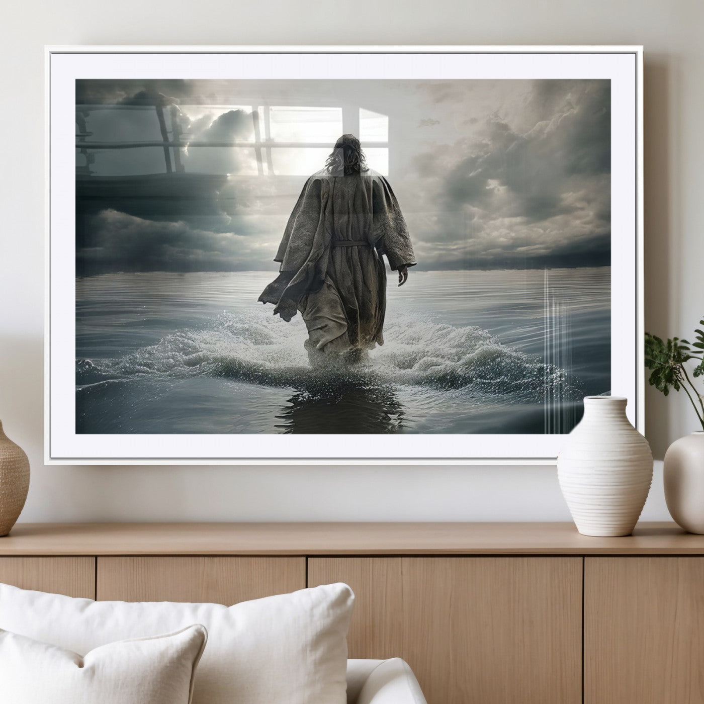 MGC-FP-36x24 - Jesus Walking on Water Wall Art | Canvas Print | Ready to Hang | Christian Home Decor | Spiritual