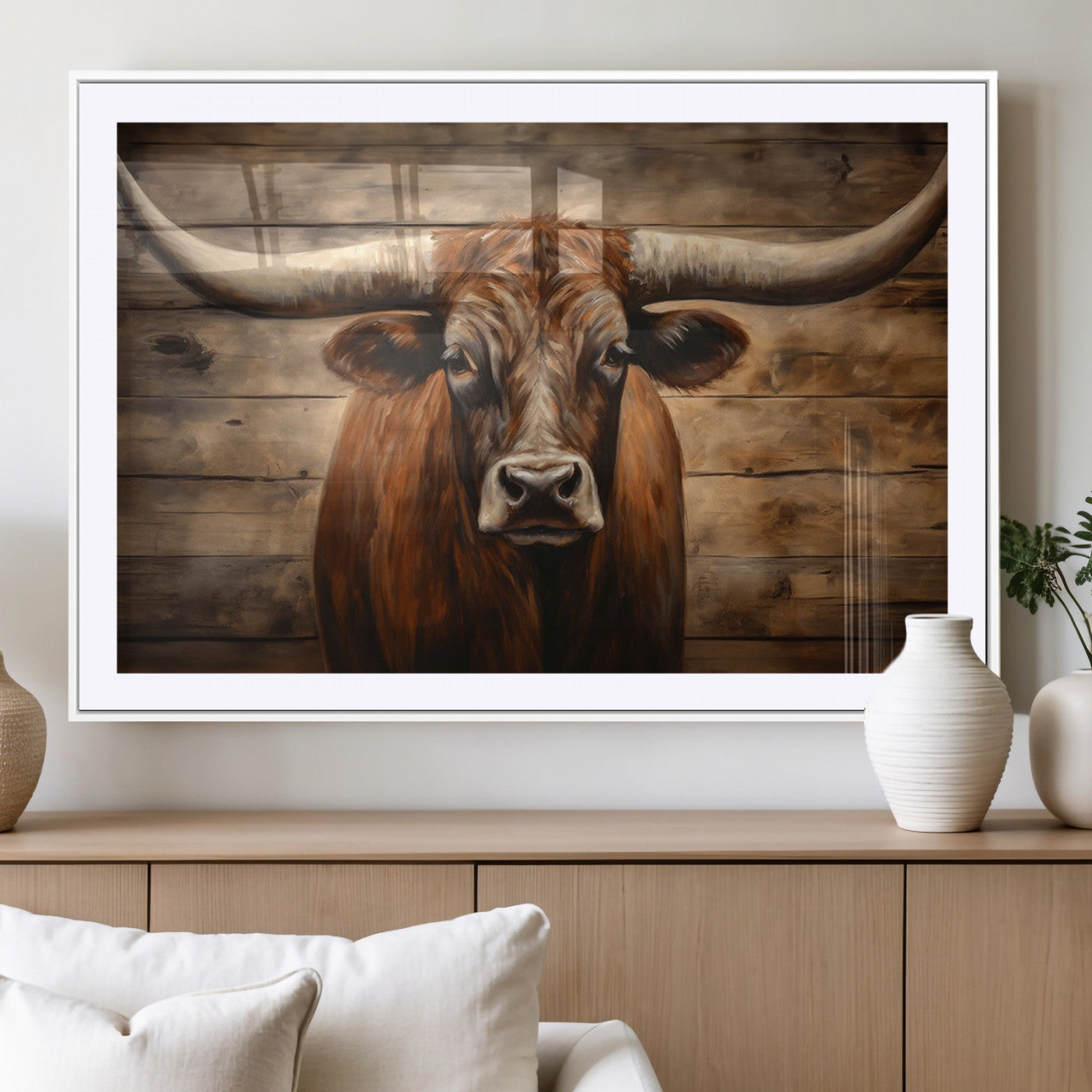 77556-MGV-CV-36X24-Longhorn Bull Wall Art | Canvas Print | Ready to Hang | Rustic Farmhouse Wall Decor | Western Barn