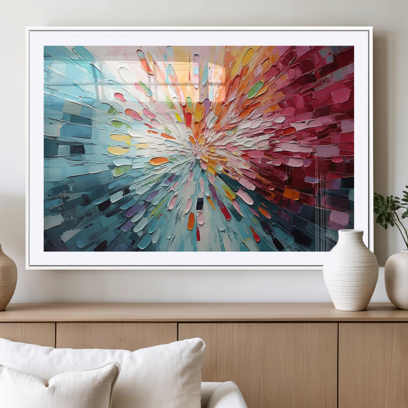 MGC-FP-36x24 - Radiant Bloom Abstract Floral Wall Art Canvas Print - Colorful Burst - Modern Living Room Decor -