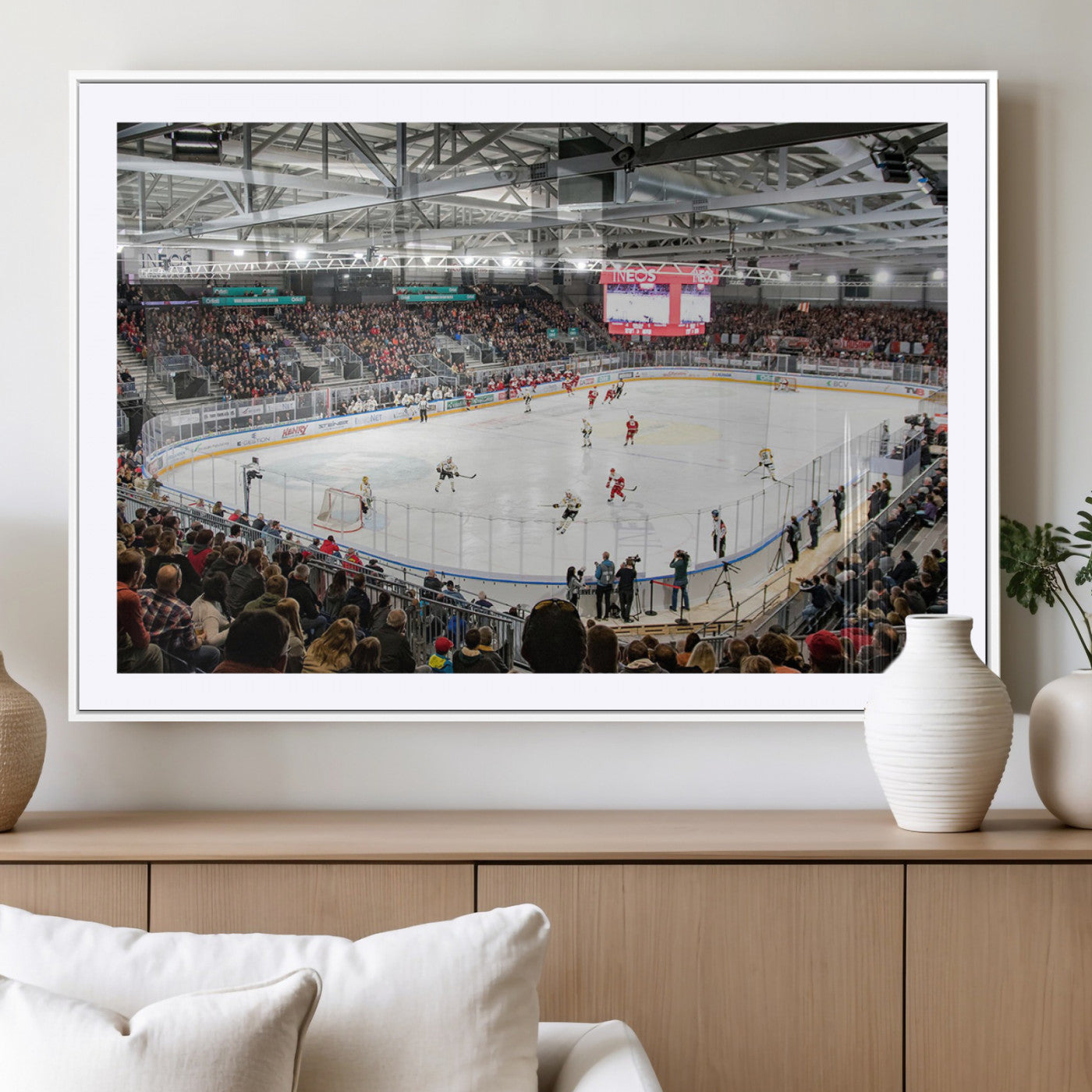 MGC-FP-36x24 - Lausanne Arena Ice Hockey Stadium Wall Art Canvas Print, Framed Lausanne Arena Ice Hockey Canvas