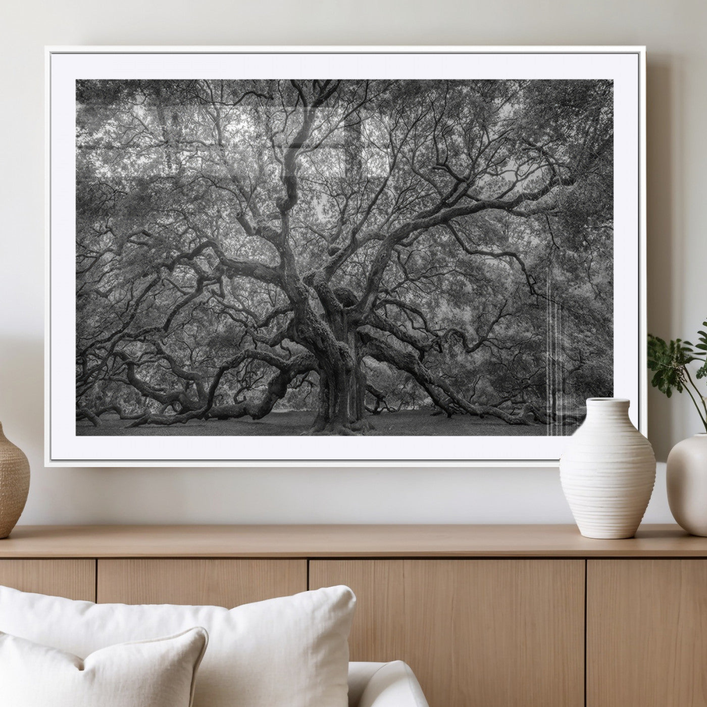 97240-MGV-CV-36X24-Majestic Angel Oak Tree Black and White Canvas Print – Multi Panel Wall Art, Giclée Print, Ready to