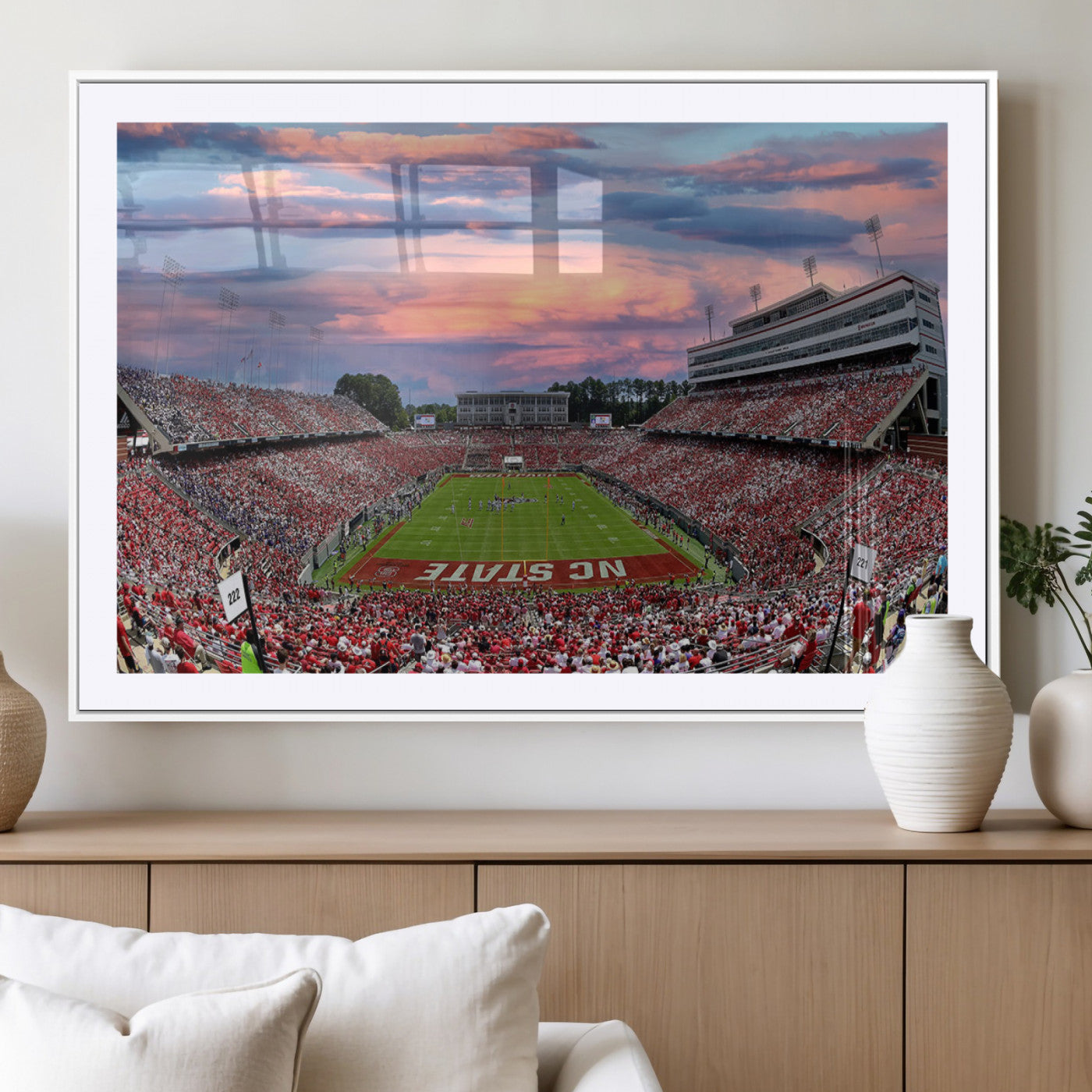 MGC-FP-36x24 - Carter-Finley Stadium Art Sunset Game Triple Canvas Wall Art - NC State Wolfpack Football Match