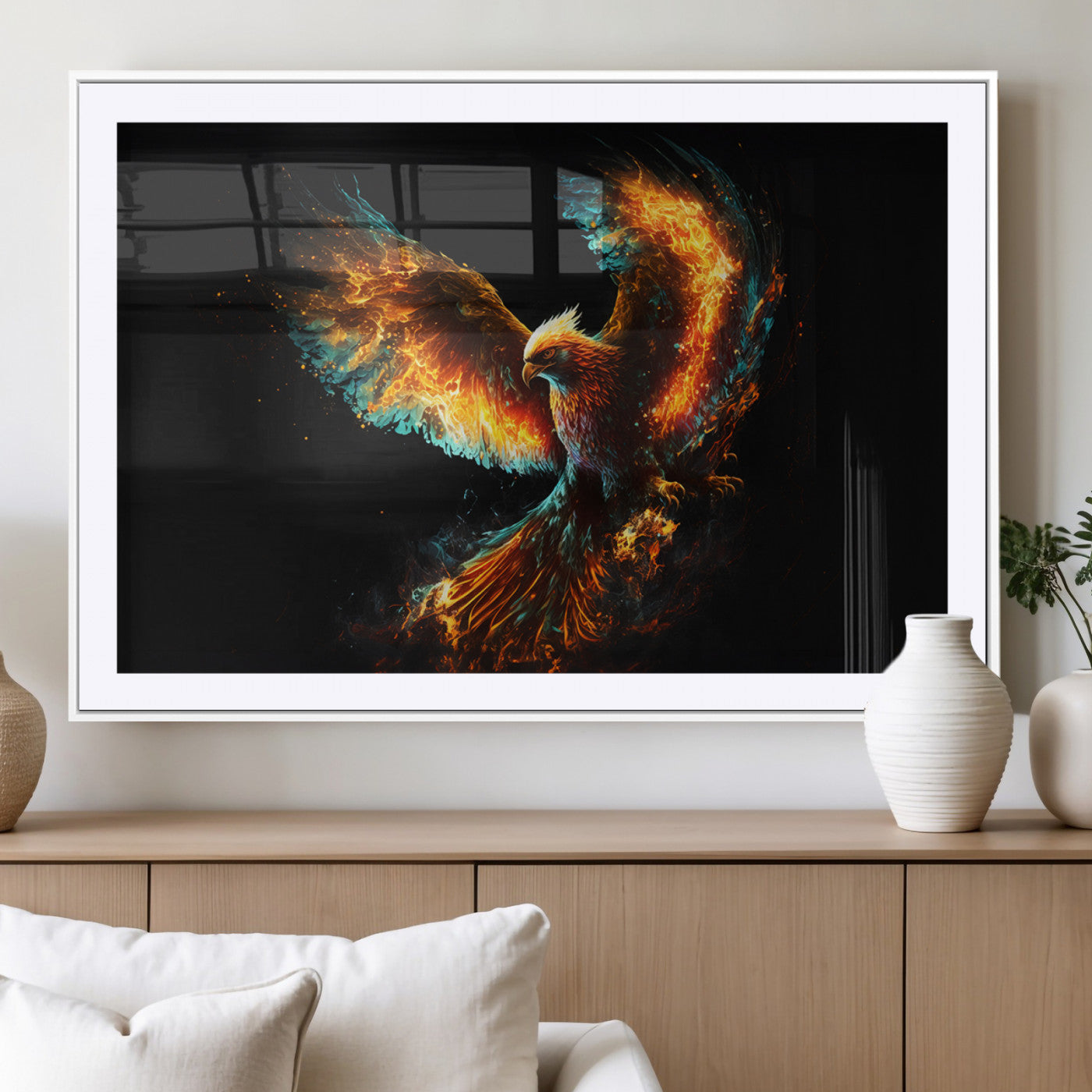 MGC-FP-36x24 - Fiery Phoenix Canvas Print | Ready to Hang Wall Art | Bold Fantasy Decor for Living Room | Majestic