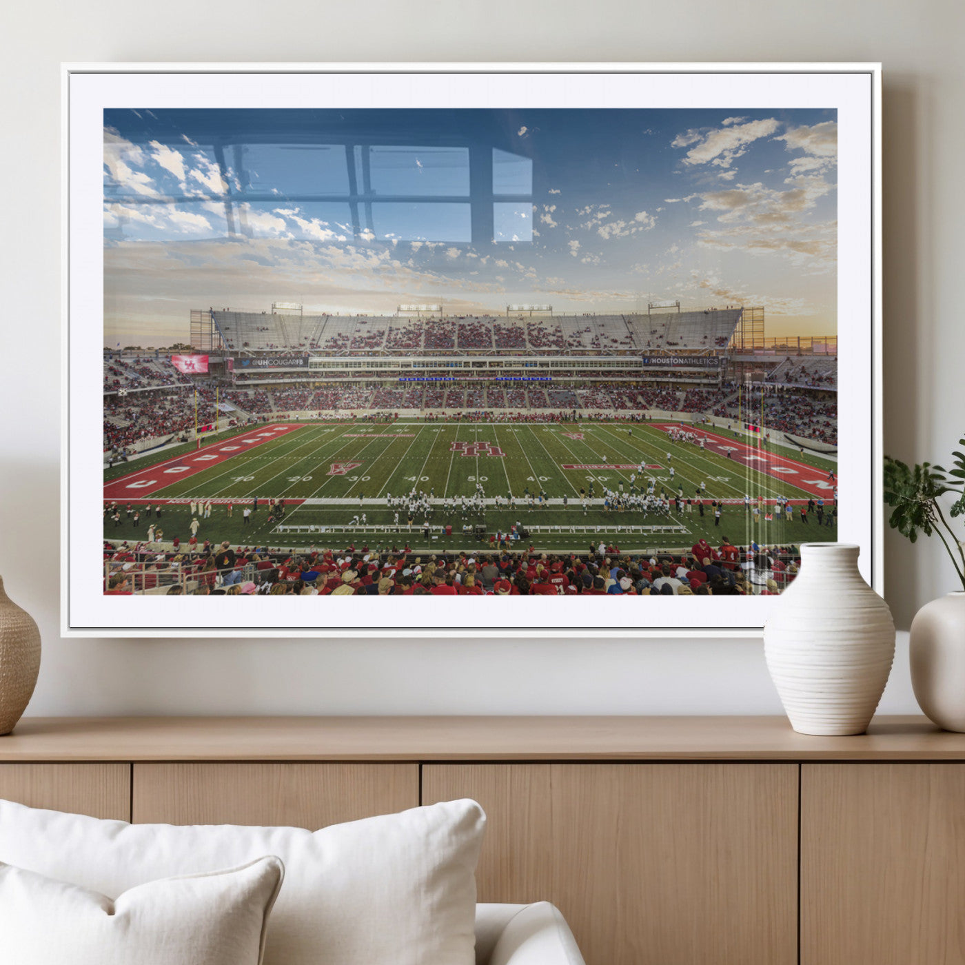 MGC-FP-36x24 - Framed Houston Cougars Football Team Print - Houston TDECU Stadium Wall Art Canvas Print