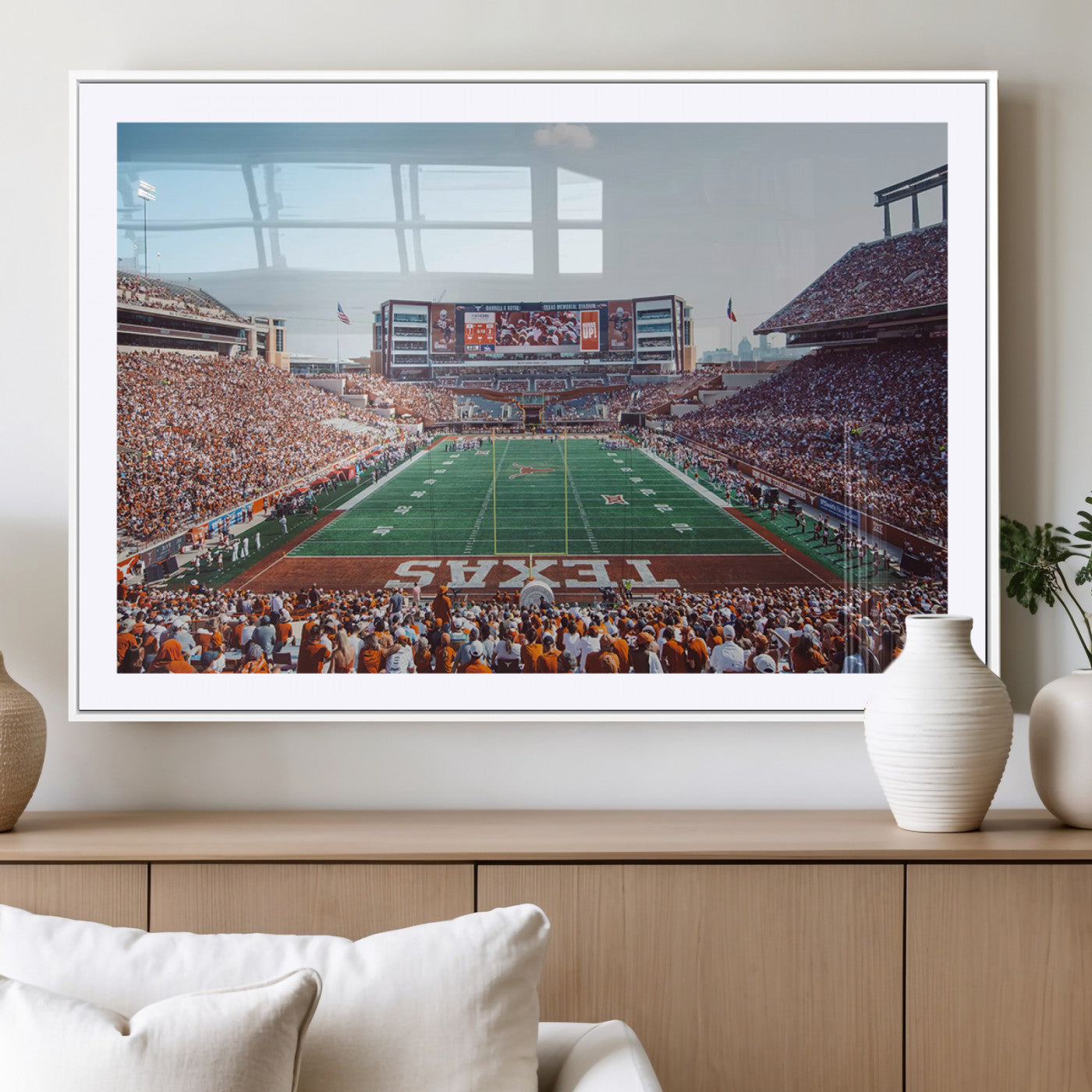 MGC-FP-36x24 - Framed Texas Memorial Stadium Canvas, University of Texas Longhorns Football Team Print - Austin